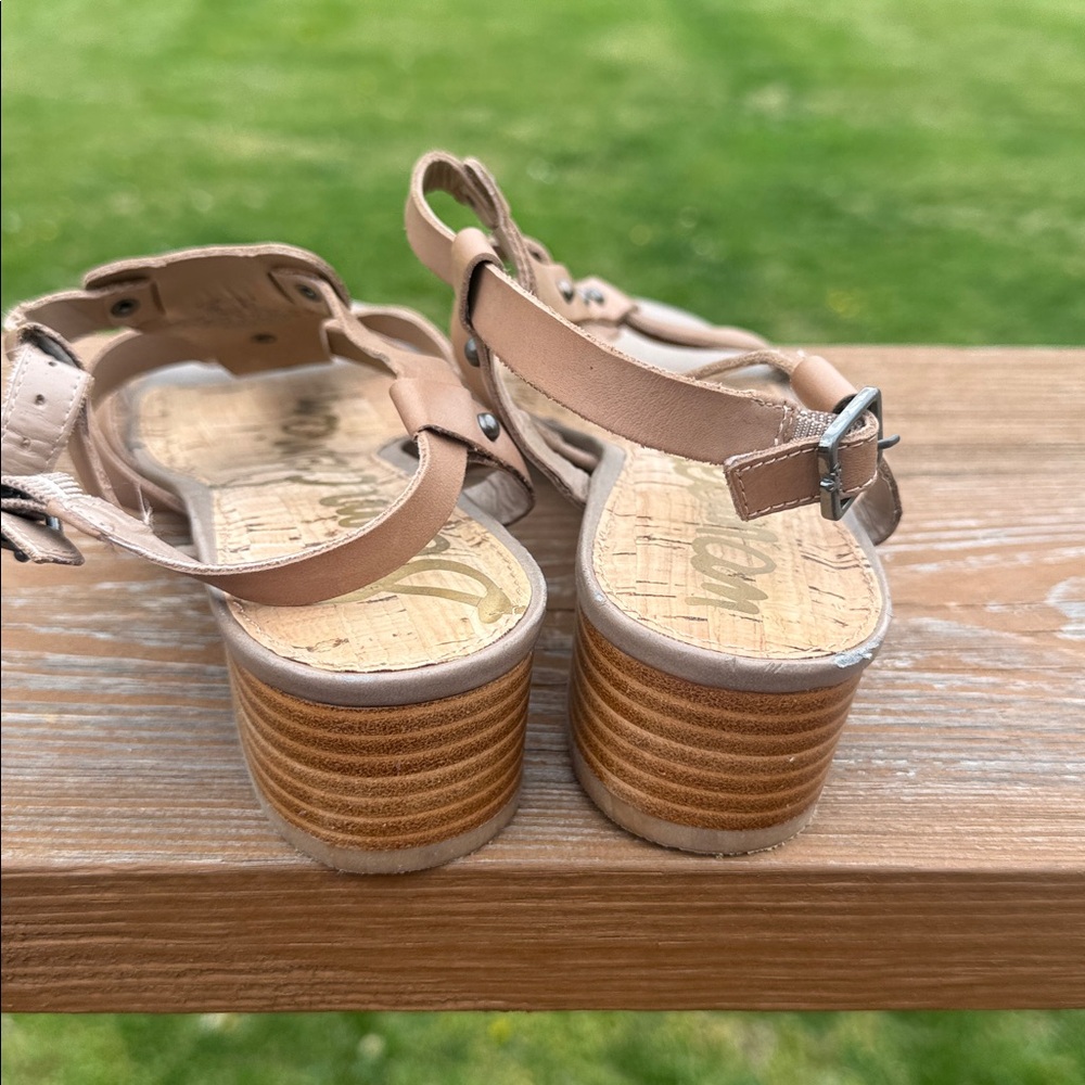 Sam Edelman Angela Natural Low Heel Summer Sandals Tan / Nude Size 8 - Picture 5 of 9